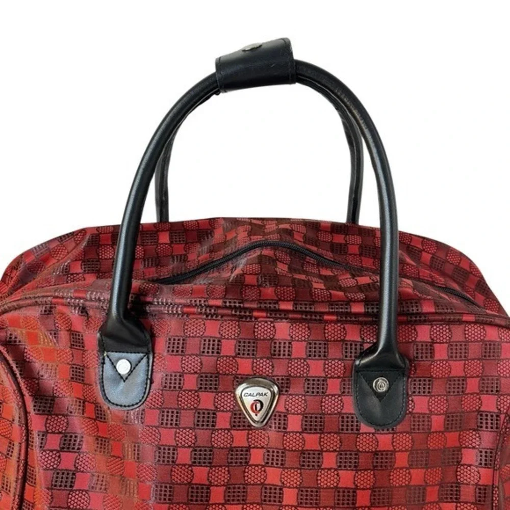 CALPAK Rolling Travel Duffel Bag Red Plaid Carry On Luggage 21